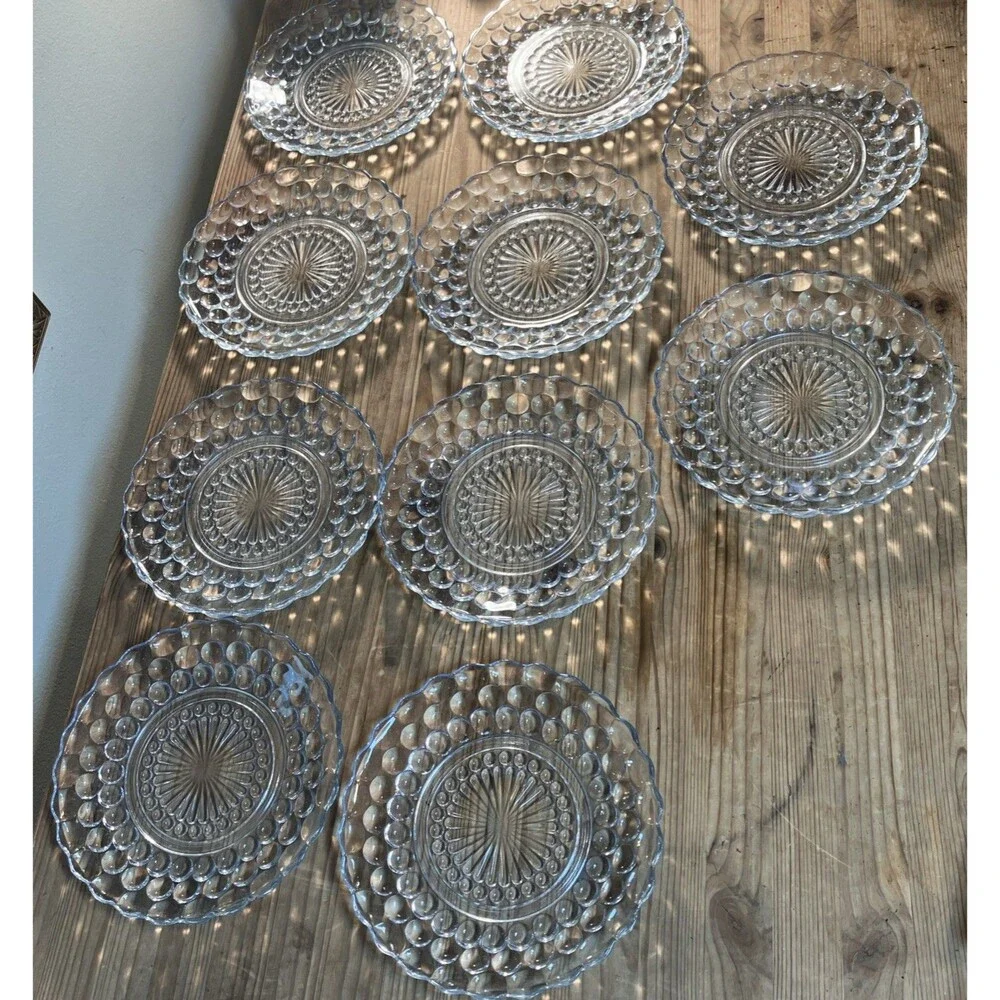 VTG SET OF 10 ANCHOR HOCKING “Blue Sapphire” Bubble Bread & Butter Plates 6.75”